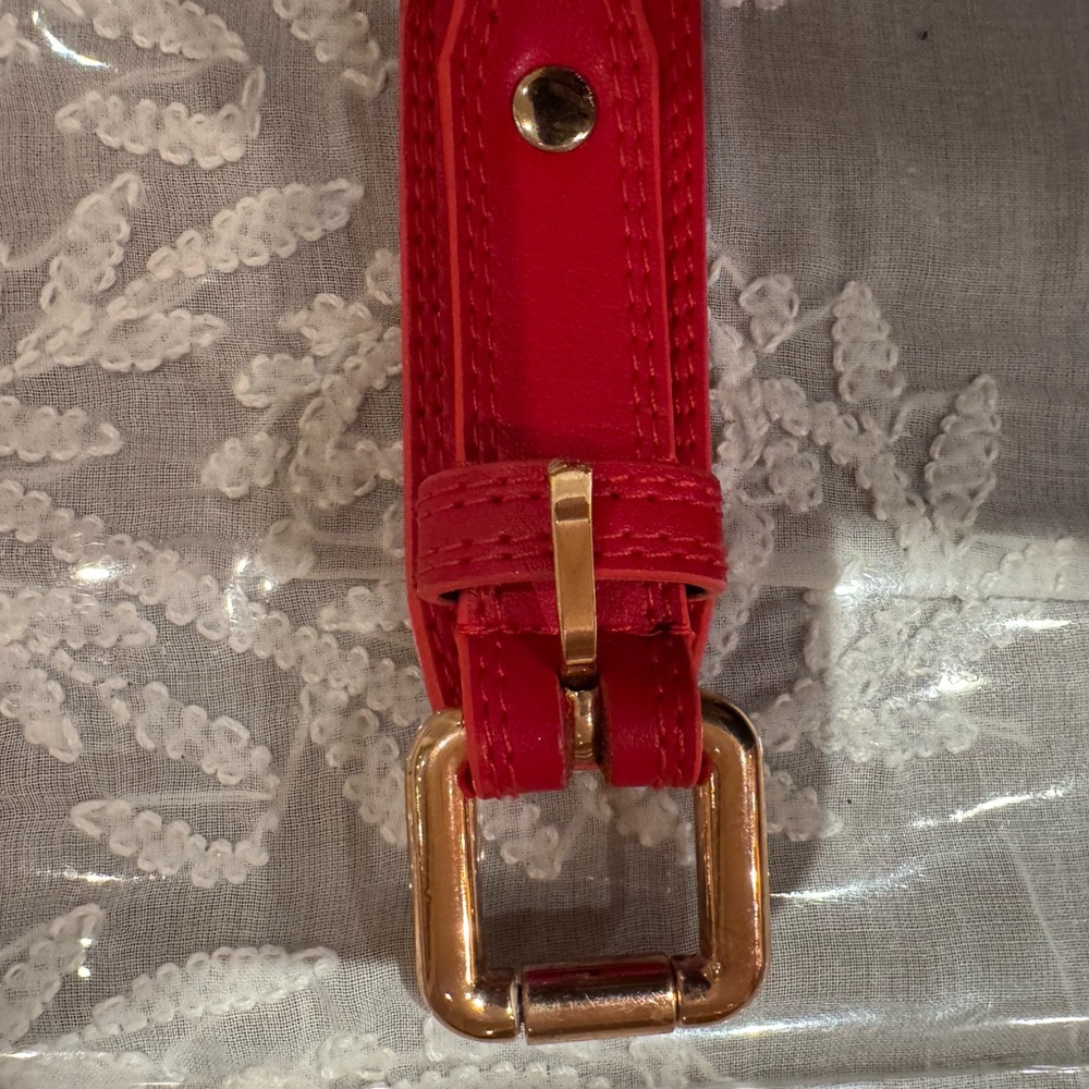 Elegant Red Leather Belt with Gold Buckle